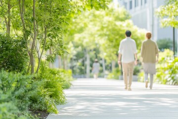 Obraz premium Eco-Friendly Urban Walk Exploring Sustainable Green Spaces in the City