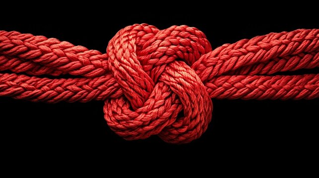 Intricate red rope knot on a dark background.