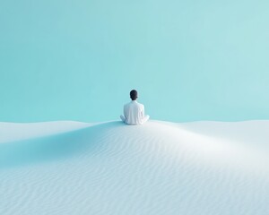 Meditative Solitude Serene Silhouette on Pristine Sand Under Clear Sky