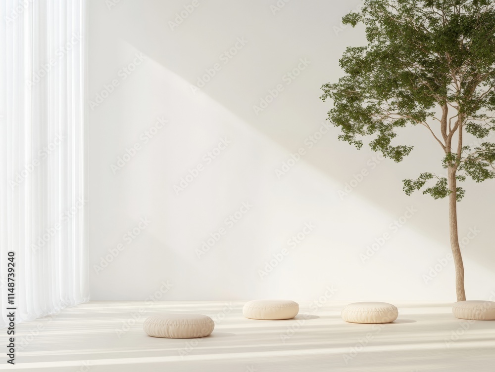 Poster minimalistic meditation hall with soft light and natural elements