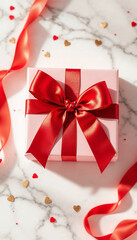Refined gift box with vibrant red ribbon