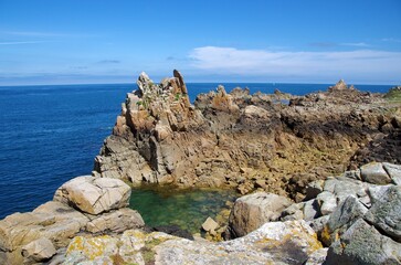 Rocks on Brehat island in Brittany in France, Europe