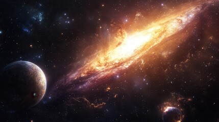 Obraz premium Stunning Galaxy View with Colorful Stars and Planets in Space