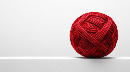 Red yarn ball on a minimalist background.