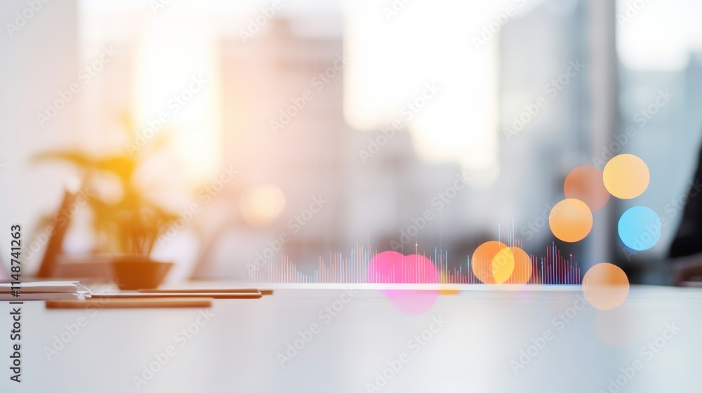Aufkleber abstract financial charts on blurred silhouettes with minimalistic style in urban office setting