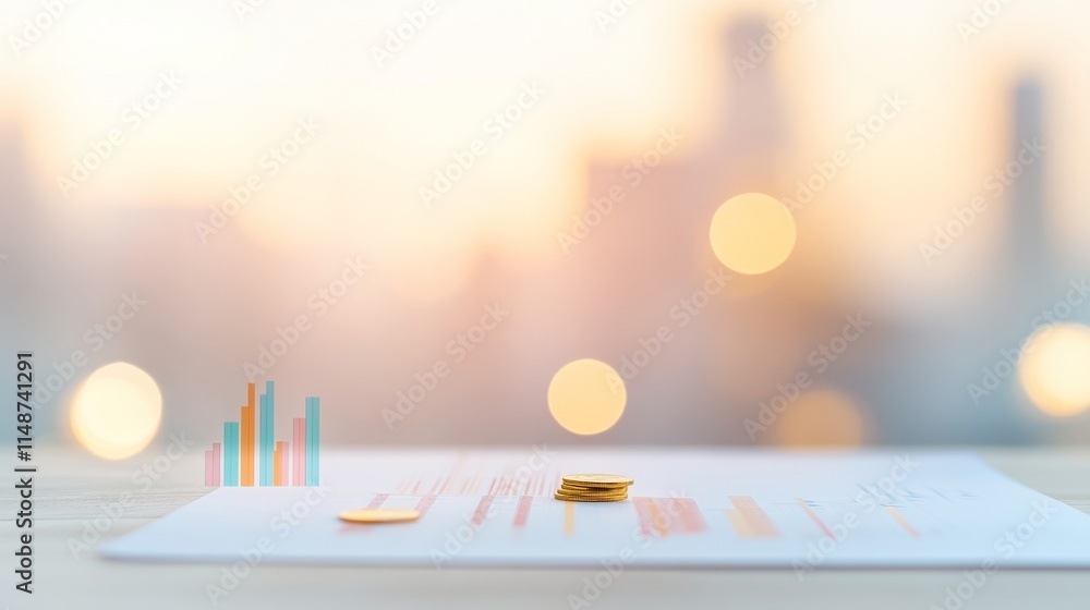 Poster minimalistic abstract financial charts with silhouettes in soft focus and muted background