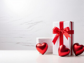 Empty wooden table and blurred with Valentines day with gifts on white background. Love, Mockup for product.