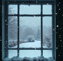 winter scene behind the window