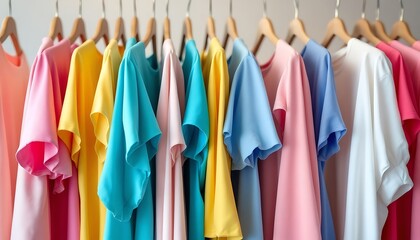 Fototapeta premium Colorful Women's Clothing Assortment Tops and Dresses on Rack