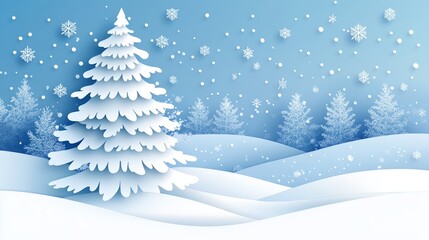 Obraz premium Snowy landscape with winter trees and snowfall.