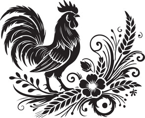 black and white rooster