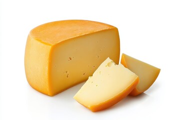 Close up of Dutch gouda cheese isolated on white