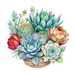 Obraz premium Greenery and succulent romantic bouquets invite or greeting card element set vector illustration (6)