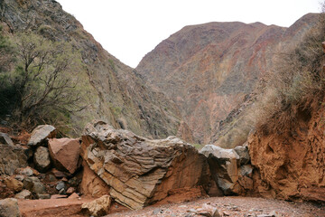 The landscape of the red canyon in Kyrgyzstan, Central Asia