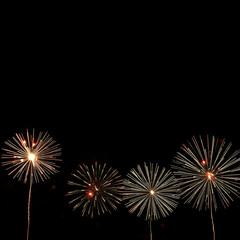 Pyrotechnics and fireworks background with animation on black