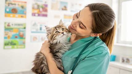 Veterinarian holding two kittens in an office