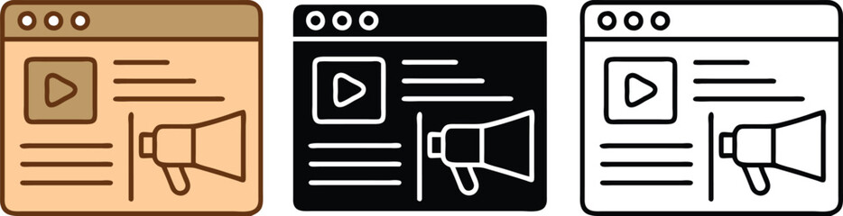 Website Video Marketing Content Promotion Strategy Icons