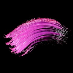 Vibrant sparkly pink mascara swatch on black background.