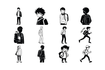 Unique Themes for Teenagers with Backpacks 12 Outline Vector Illustration Ideas