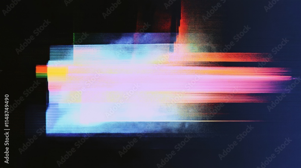 Poster abstract tv screen with glitch noise, static interference. colorful stripes, distortions create vibr