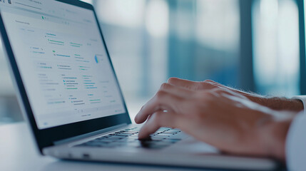 Close Up of Business Professional Typing on Laptop in Office