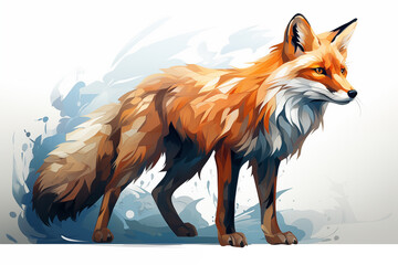 Obraz premium A fox walks looks forward on a white background as a T-shirt print . illustration in watercolor