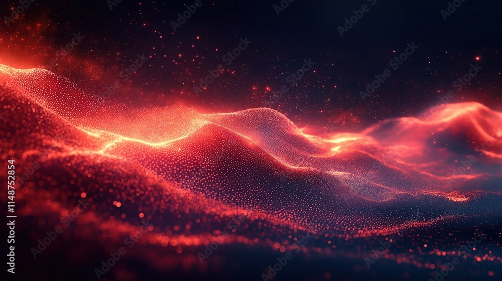 Poster dynamic red energy wave illustration. abstract fiery pattern with glowing particles. energy concept.