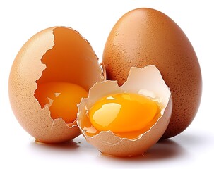 Brown Eggs Cracked Showing Yolks And Shells
