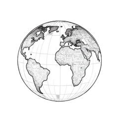Globe with continents in minimalistic line design