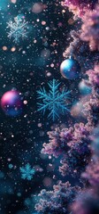 Fototapeta premium Magical Christmas ornament with snowflakes amidst twinkling lights