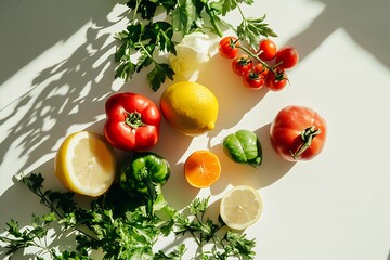 Vibrant Fresh Produce Arranged Artfully Under Sunlight