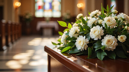 Obraz premium White lilies on an altar with sunlight streaming through