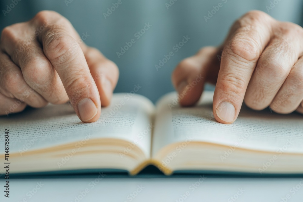 Aufkleber hands focused on reading illuminated study with handwritten notes in soft table light