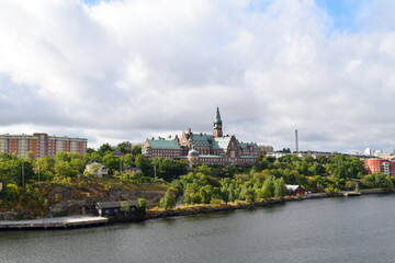 Danvikshem is a retirement home in Stockholm, Sweden. View from Saltsjön bay of the Baltic Sea.