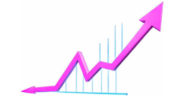 Pink graph arrow with blue graph going upward PNG with transparent background