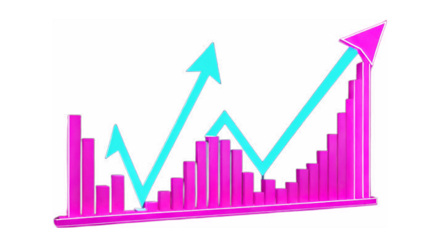 Pink graph with blue upward arrows PNG with transparent background