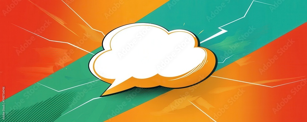 Poster pop art style empty yellow speech bubble on colorful background