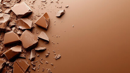 chocolate bar on a brown background, symbolizing indulgence and temptation. The empty space evokes feelings of chaos, imperfection, and the randomness of life
