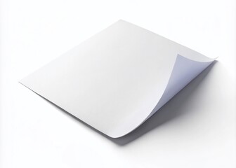 Bent A4 Paper Sheet Mockup, Isolated White Background, Blank Paper Texture, Paper Design,  Office Supplies Photography