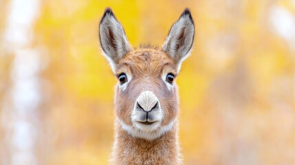 Fototapeta premium Close-up portrait of a kiang, a wild ass, against a blurred autumnal background.