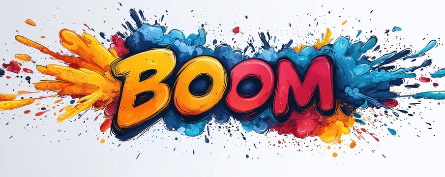 Colorful cartoon style explosion logo with text boom in bold letters