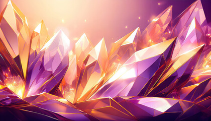 An opulent background featuring shimmering crystals with golden light reflecting off their surfaces, creating a luxurious and dazzling atmosphere.