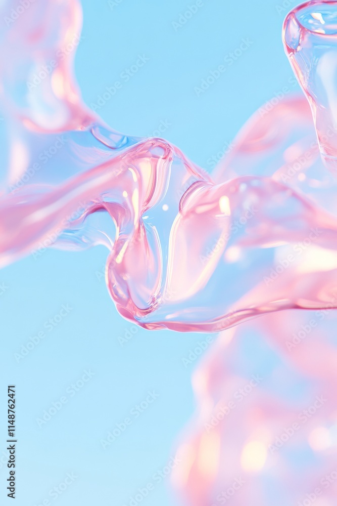 Aufkleber Dynamic Fluid Reflections in Soft Pastel Gradients - Abstract Science Imagery