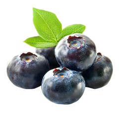 Obraz premium Fresh Blueberries with Green Leaves Juicy Healthy Antioxidant Rich Berries