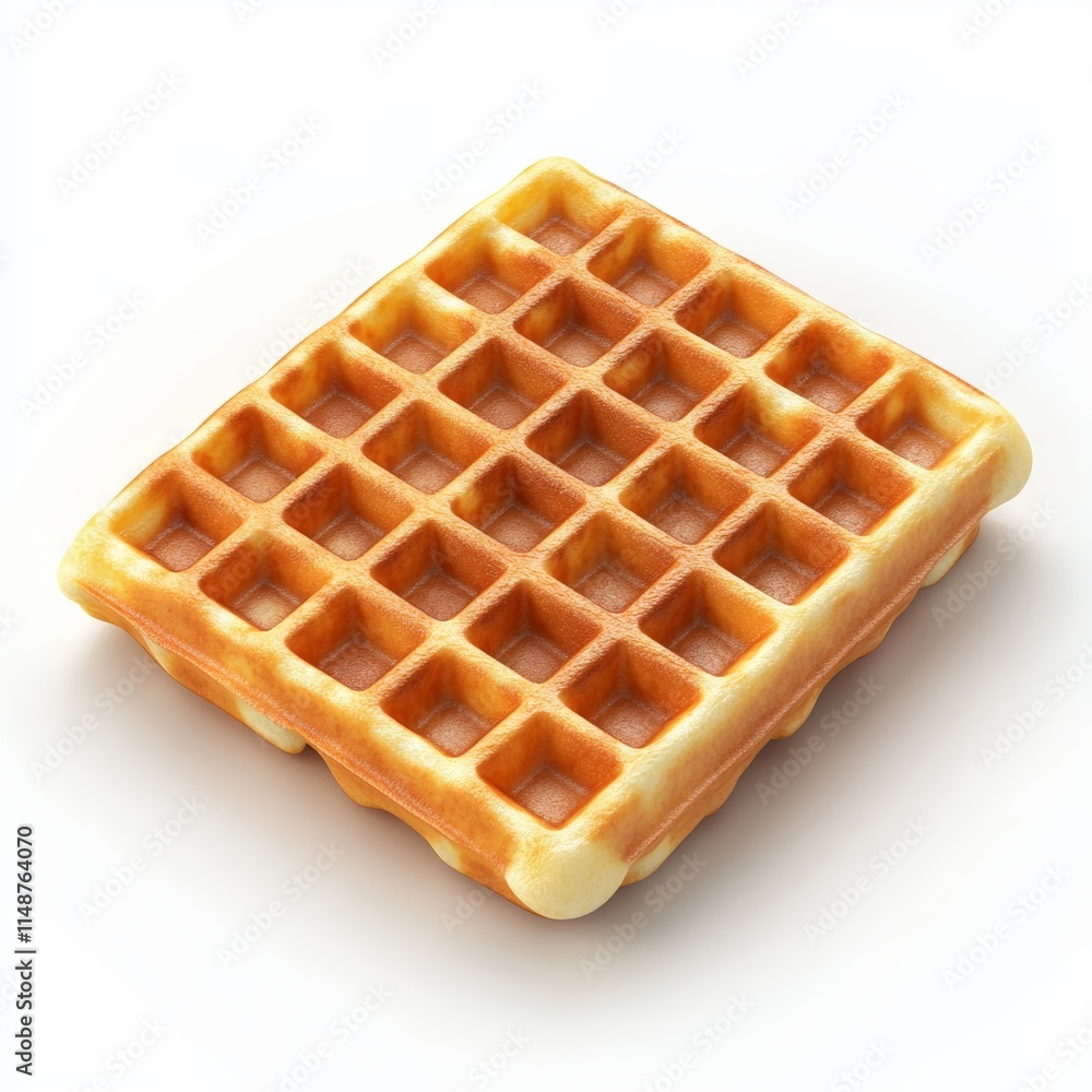 Aufkleber a detailed 3d rendering of a fluffy rectangular waffle with realistic buttery gloss, isolated on whi