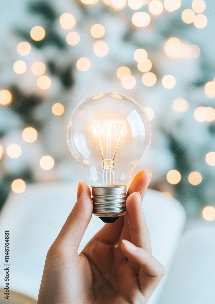 Poster Illuminated Ideas Glowing Light Bulb with Open Books and Bokeh Background