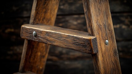 Fototapeta premium Macro shot of a contemporary wooden ladder showcasing natural wood grain and sturdy design