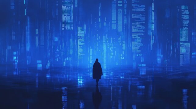 Program code and programming languages on blue glowing background. Abstract technological experience of software developer and a computer script. Page template on topic of programming and development.