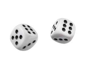Two dice in air on white background