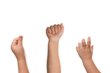 Obraz premium Kids showing hands on white background, closeup